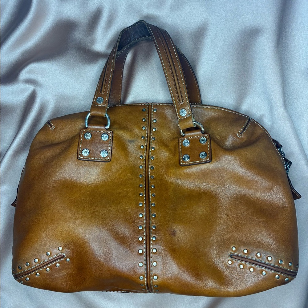 Michael Kors Brown Leather Studded Shoulder Bag